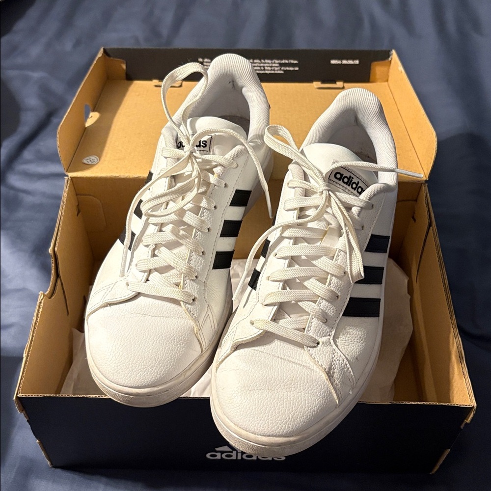 Adidas Classic White Sneakers with Black Stripes